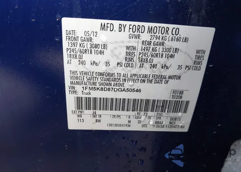 2013 Ford Explorer Xlt z USA, uszkodzony, nr VIN 1FM5K8D87DGA50546